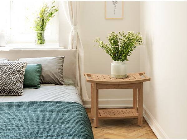 Upstreman 24" Shower Benches for Inside Shower Stool with Large Storage Shelf Water Resistant & Non-Slip Feets Design for Bathroom Living Room Bedroom (Teak Color)