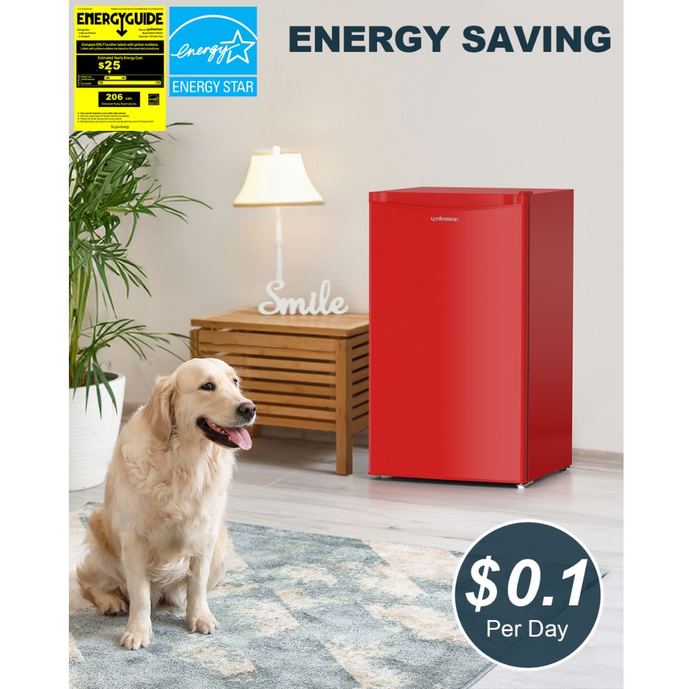Upstreman 3.2 Cu.Ft Mini Fridge with Freezer, Single Door, Adjustable Thermostat, Refrigerator for Dorm, Office, Bedroom