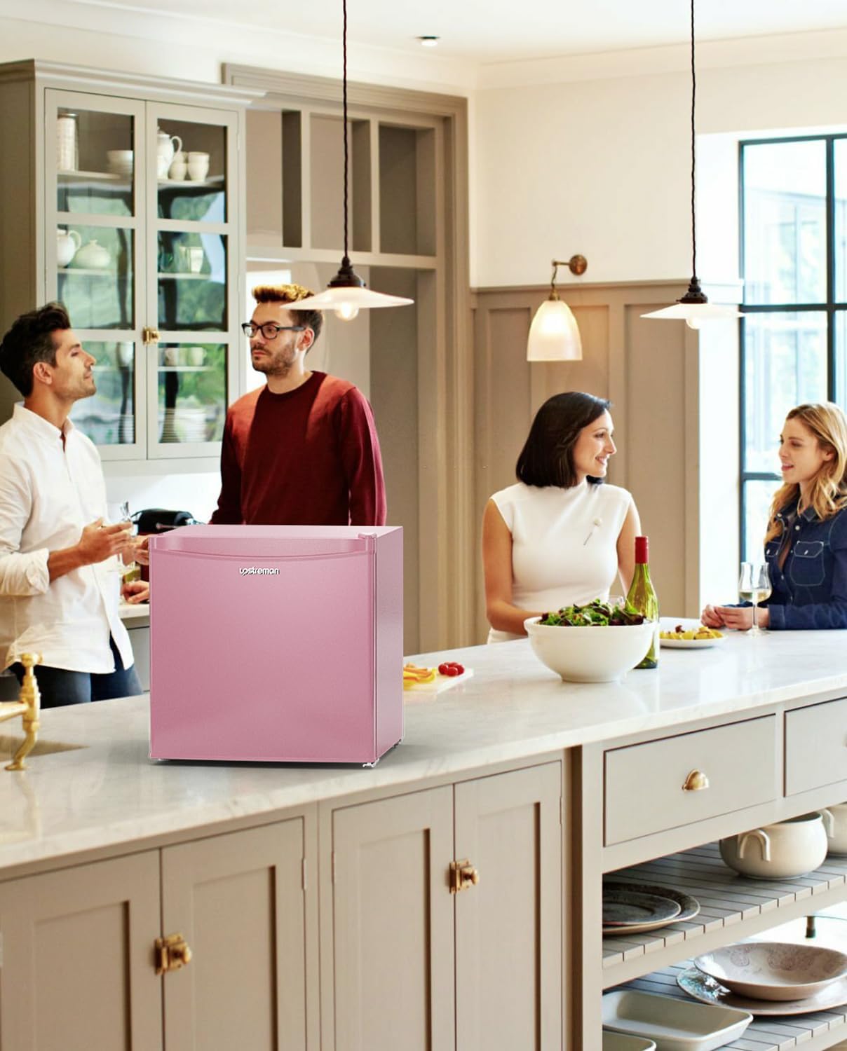 1.7 Cu.Ft Mini Fridge with Freezer, Dorm Essentials, Adjustable Thermostat, Energy Saving, Low Noise, Single Door Compact Refrigerator for Dorm, Office, Bedroom, Pink-Fr17