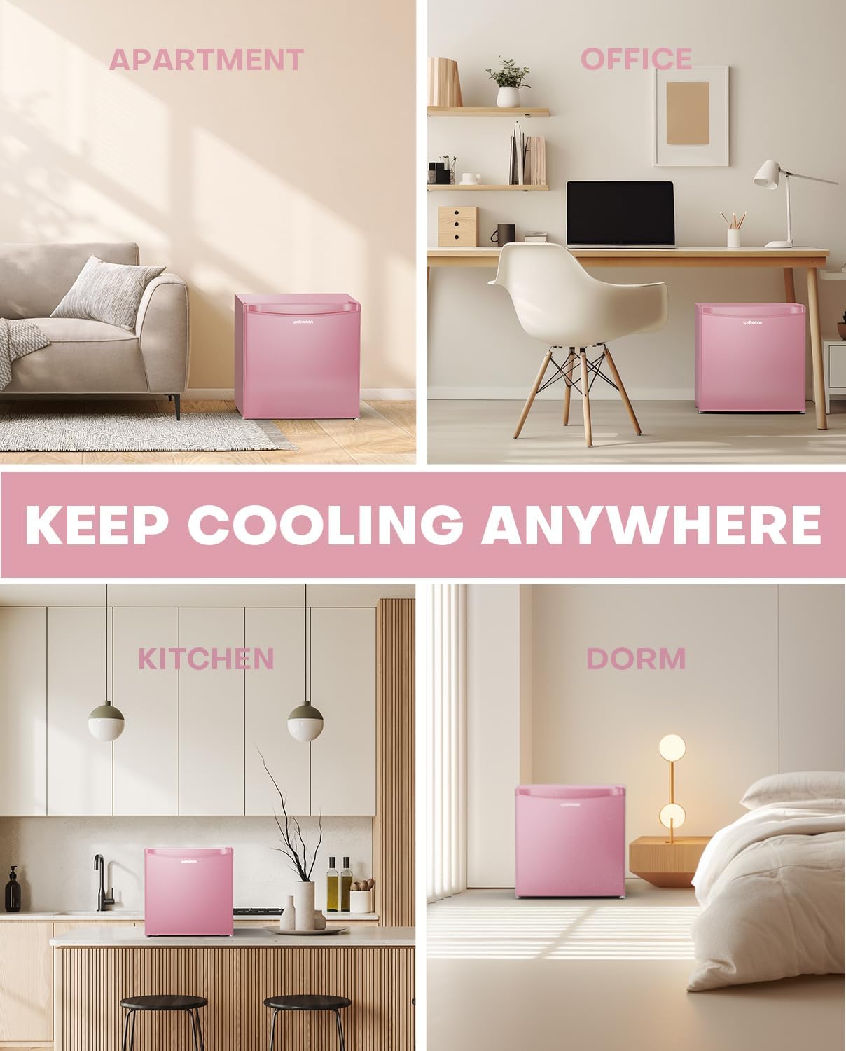 1.7 Cu.Ft Mini Fridge with Freezer, Dorm Essentials, Adjustable Thermostat, Energy Saving, Low Noise, Single Door Compact Refrigerator for Dorm, Office, Bedroom, Pink-Fr17