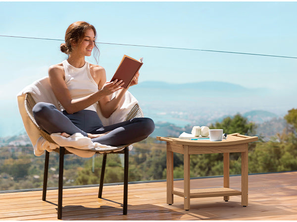 Upstreman 24" Shower Benches for Inside Shower Stool with Large Storage Shelf Water Resistant & Non-Slip Feets Design for Bathroom Living Room Bedroom (Teak Color)