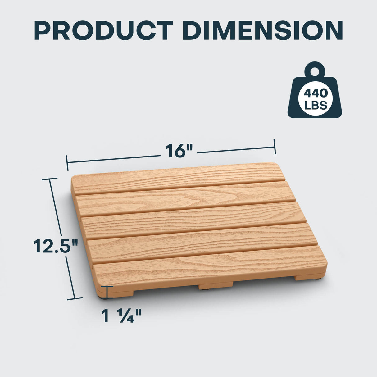 Upstreman 16" Shower Mat for Inside Shower Bath Mat for Bathroom Floor Spa Mat Water Resistance No-Maintenance Wooden-Like Non Slip for Bathtub, Pool, Seaside, Indoor & Outdoor Use (Teak Color)