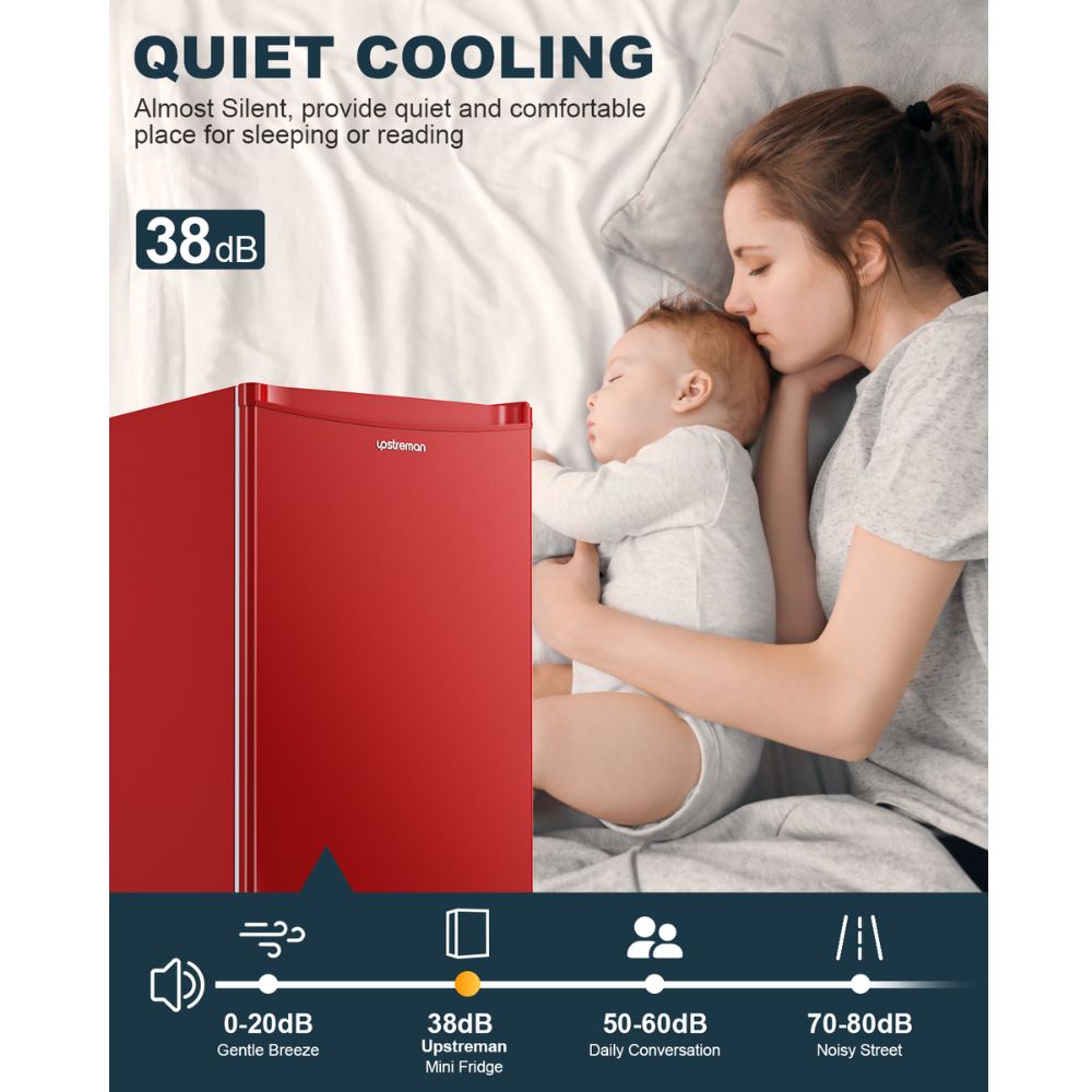 Upstreman 3.2 Cu.Ft Mini Fridge with Freezer, Single Door, Adjustable Thermostat, Refrigerator for Dorm, Office, Bedroom
