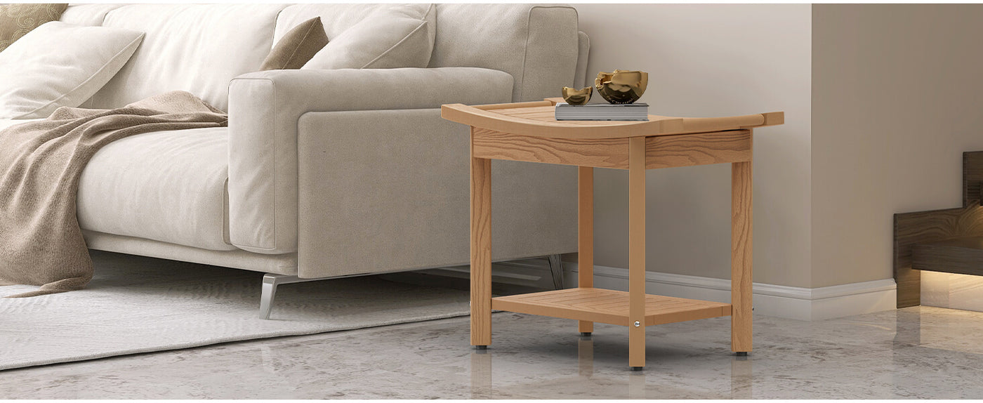 Upstreman 24" Shower Benches for Inside Shower Stool with Large Storage Shelf Water Resistant & Non-Slip Feets Design for Bathroom Living Room Bedroom (Teak Color)