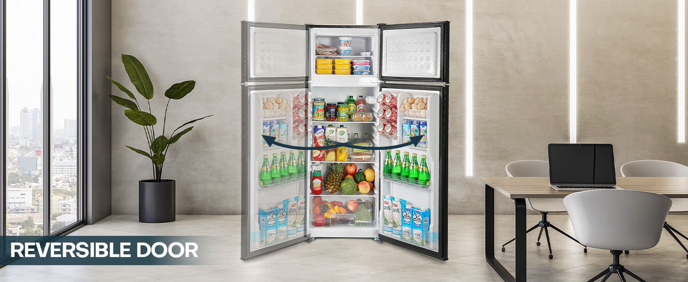 Upstreman 7.7 Cu.Ft. Double Door-Apartment Size Fridge with Large Capacity Top Freezer, Adjustable Thermostat Control, Reversible Door Swing,Black(BD75)