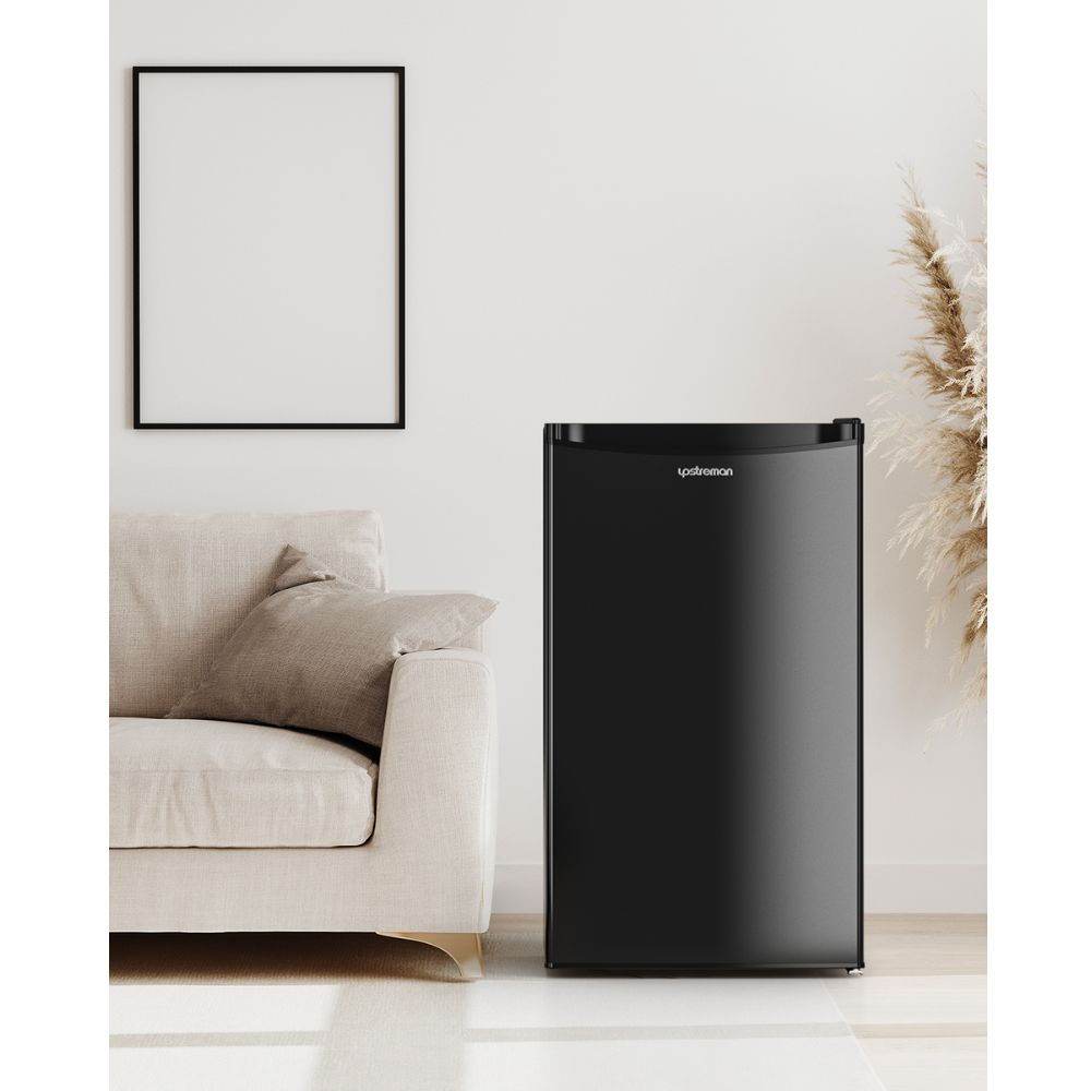 Upstreman 3.2 Cu.Ft Mini Fridge with Freezer, Single Door, Adjustable Thermostat, Refrigerator for Dorm, Office, Bedroom, Black