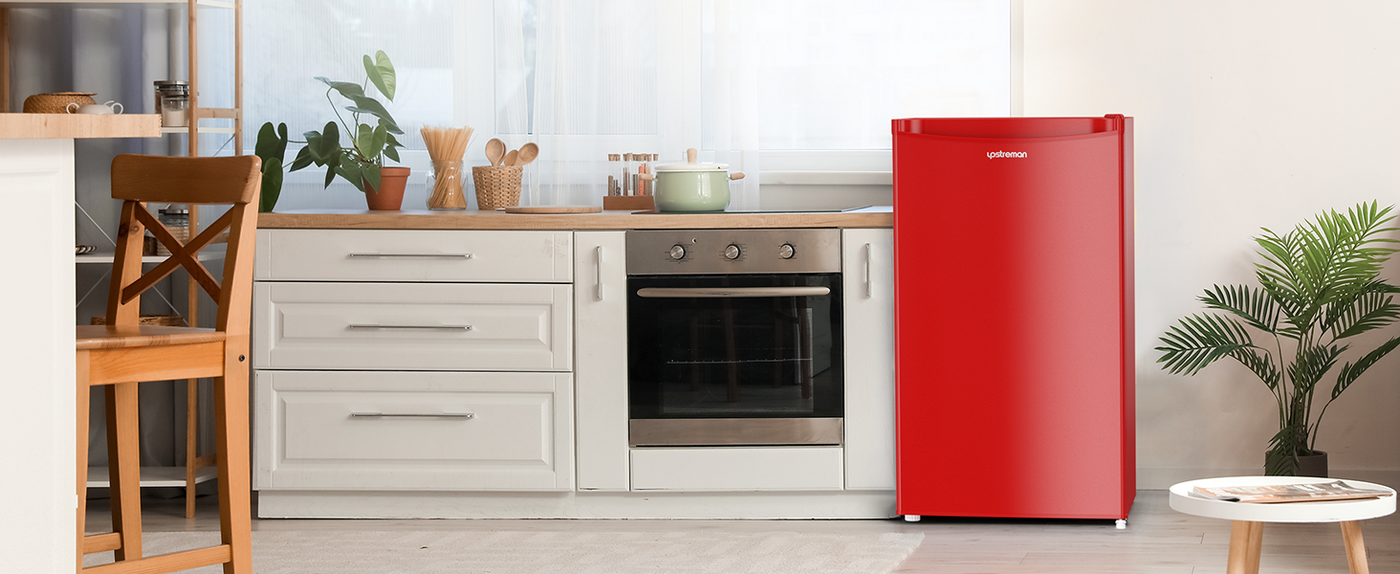 Upstreman 3.2 Cu.Ft Mini Fridge with Freezer, Single Door, Adjustable Thermostat, Refrigerator for Dorm, Office, Bedroom