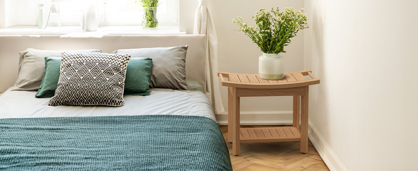 Upstreman 24" Shower Benches for Inside Shower Stool with Large Storage Shelf Water Resistant & Non-Slip Feets Design for Bathroom Living Room Bedroom (Teak Color)