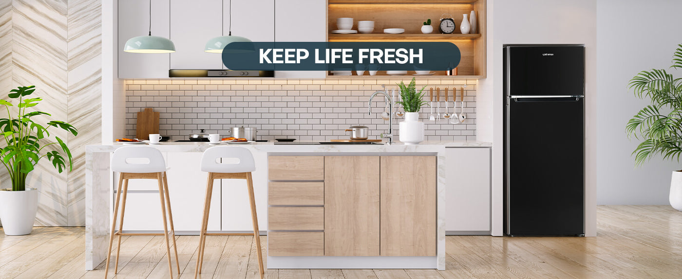 Upstreman 7.7 Cu.Ft. Double Door-Apartment Size Fridge with Large Capacity Top Freezer, Adjustable Thermostat Control, Reversible Door Swing,Black(BD75)