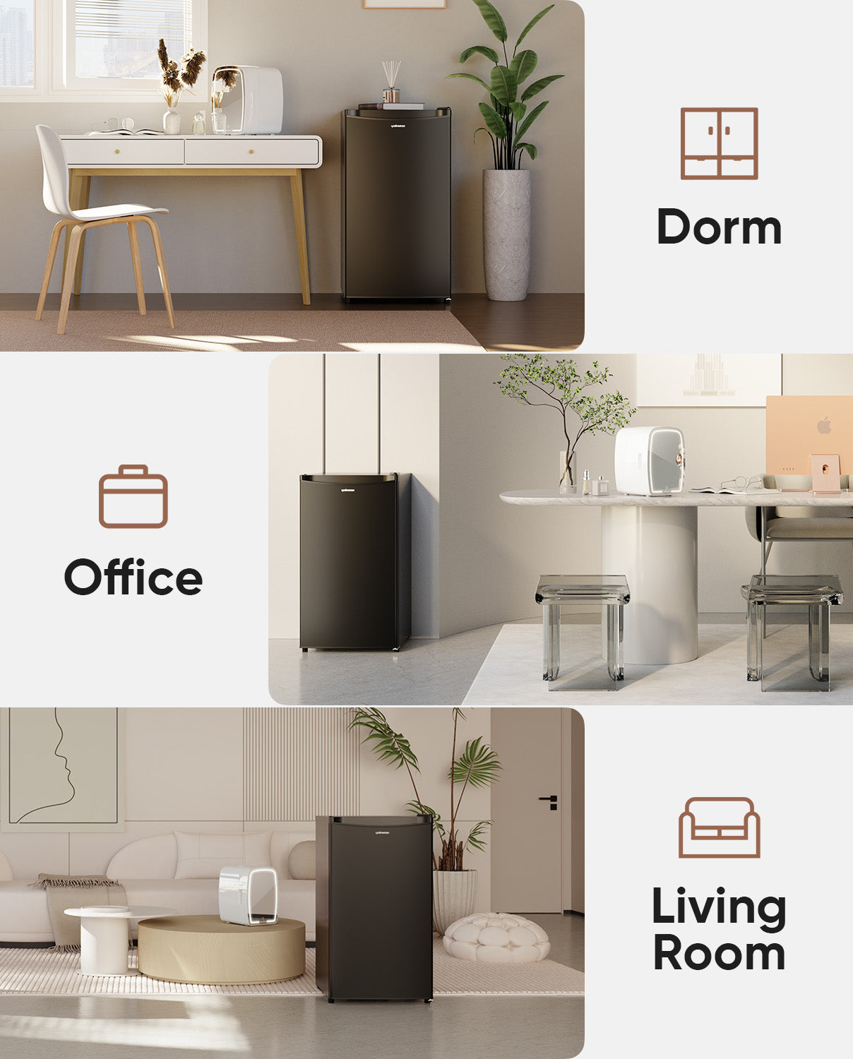 BR321A, 3.2 Cu.Ft. Mini Fridge and 6L Skincare Fridge in 1 Package