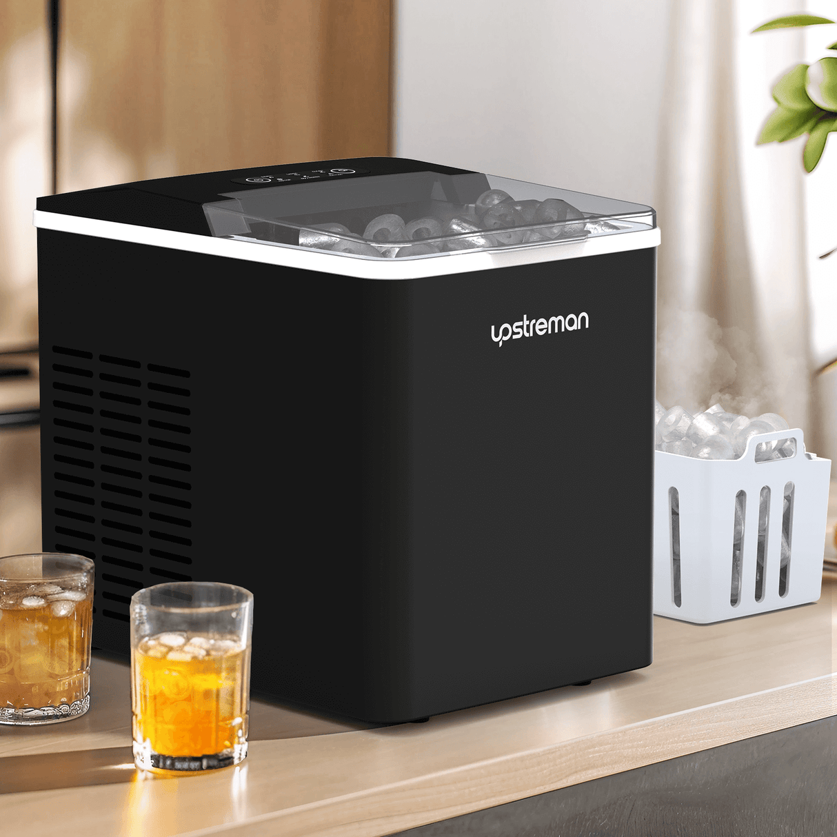 Upstreman Y90 Pro Countertop Ice Maker with Self-Cleaning, 26lbs in 24Hrs, 9 Ice Cubes Ready in 6 Mins, for Home, Kitchen, Office, Bar, Party,