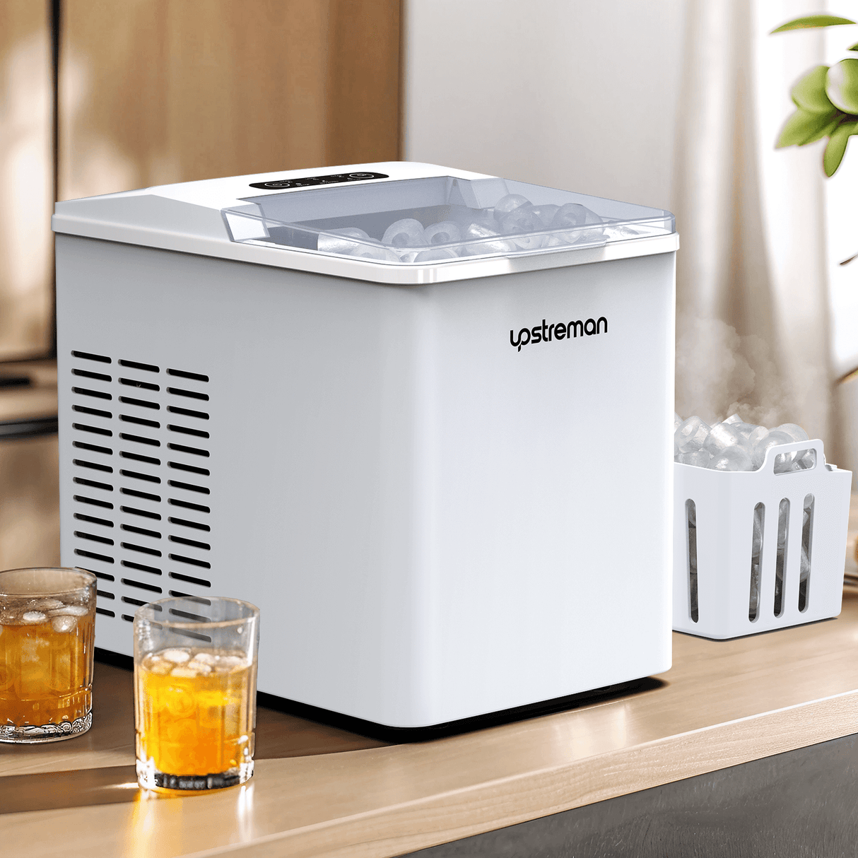 Upstreman Y90 Pro Countertop Ice Maker with Self-Cleaning, 26lbs in 24Hrs, 9 Ice Cubes Ready in 6 Mins, Ice Cube Maker Machine of 2 Sizes Bullet Ice for Home, Kitchen, Office, Bar, Party