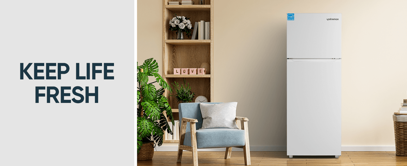 Upstreman 14.7 Cu.Ft. Double Door Fridge in White Steel with Large Capacity Top Freezer, Frost Free, Adjustable Thermostat Control, Fingerprint-resistant,Reversible Door Swing, ENERGY STAR