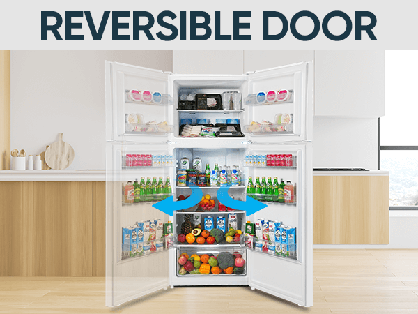 Upstreman 14.7 Cu.Ft. Double Door Fridge in White Steel with Large Capacity Top Freezer, Frost Free, Adjustable Thermostat Control, Fingerprint-resistant,Reversible Door Swing, ENERGY STAR