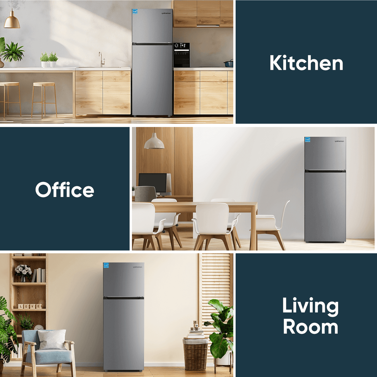 pstreman 14.7 Cu.Ft. Double Door Fridge in White Steel with Large Capacity Top Freezer, Frost Free, Adjustable Thermostat Control, Fingerprint-resistant,Reversible Door Swing, ENERGY STAR