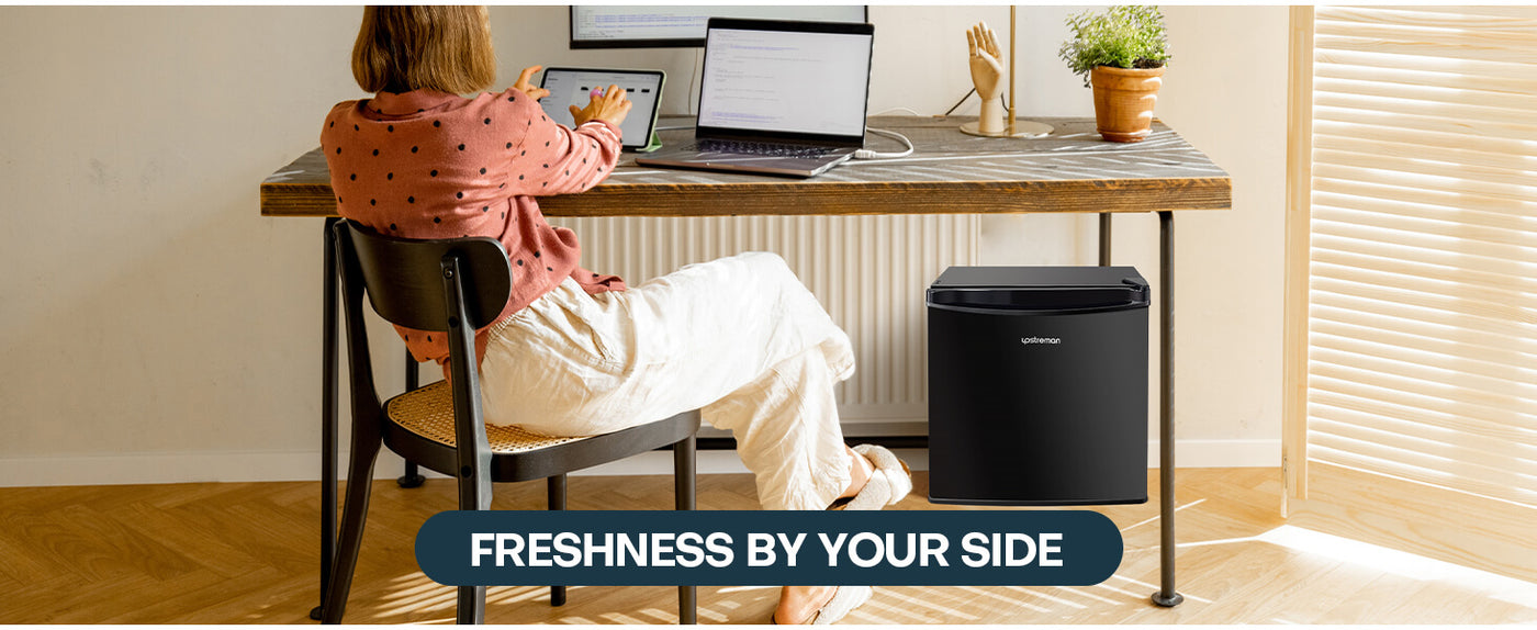 Upstreman 1.7 Cu.ft Mini Fridge with Freezer, Adjustable Thermostat, Energy Saving, Low Noise, Single Door Compact Refrigerator for Dorm, Office, Bedroom