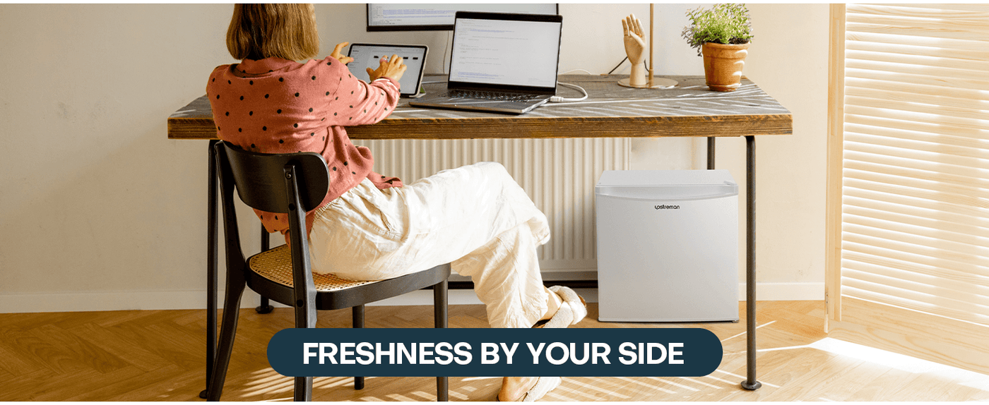 Upstreman 1.7 Cu.ft Mini Fridge with Freezer, Adjustable Thermostat, Energy Saving, Low Noise, Single Door Compact Refrigerator for Dorm, Office, Bedroom