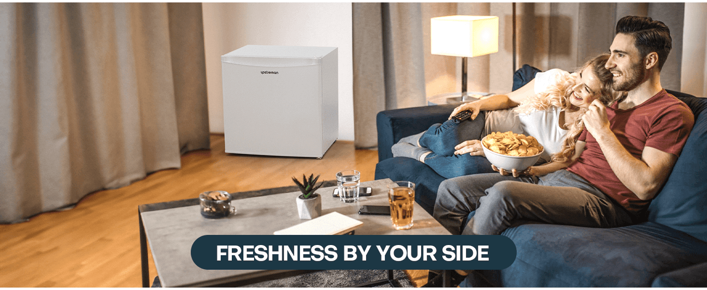 Upstreman 1.7 Cu.ft Mini Fridge with Freezer, Adjustable Thermostat, Energy Saving, Low Noise, Single Door Compact Refrigerator for Dorm, Office, Bedroom