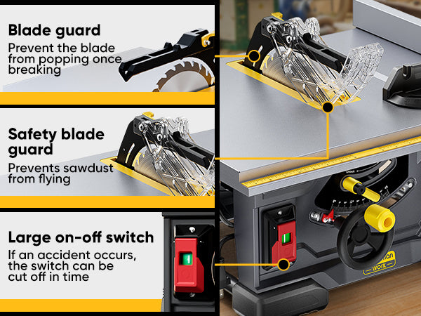 Upstreman M1 Pro 8.25" Table Saw, 13Amps, 5700RPM Rotor, with 24T Blade, Equipping with Onboard Carrying Handle Easy to Carry, 2.1“ Cut at 0 Deg, 1.6” Cut at 45 Deg, 0-45 Deg Adjustable