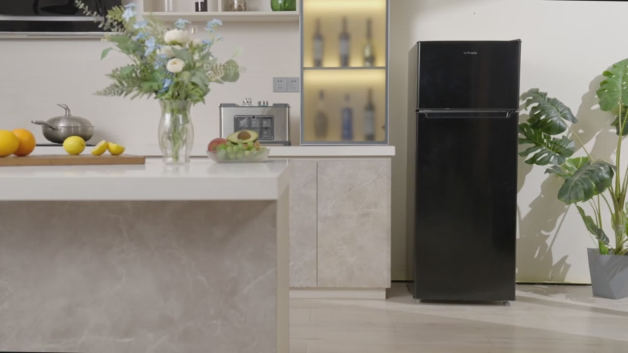 Upstreman 7.7 Cu.Ft. Double Door-Apartment Size Fridge with Large Capacity Top Freezer, Adjustable Thermostat Control, Reversible Door Swing,Black(BD75)