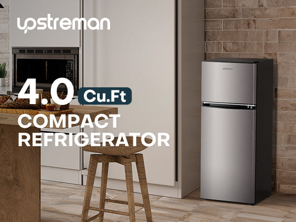 Upstreman 4.0 Cu.Ft Compact Refrigerator with Freezer, Large Capacity Double Door Mini Fridge for Dorm, Office, Bedroom,Adjustable Thermostat