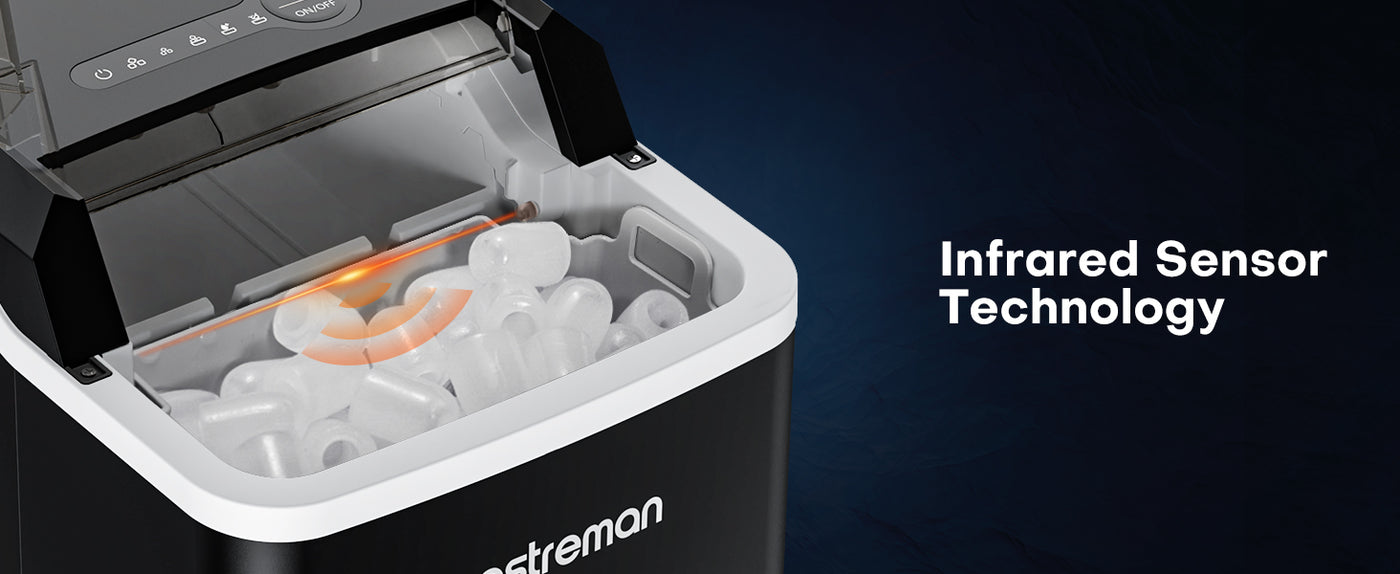 Upstreman Y90 Countertop Ice Maker, Self-Cleaning Ice Cube Maker Machine, Max 26Lbs/Day, 9 Ice Cubes Ready in 6 Mins, Portable Bullet Ice Maker for Home, Kitchen, Office, Party