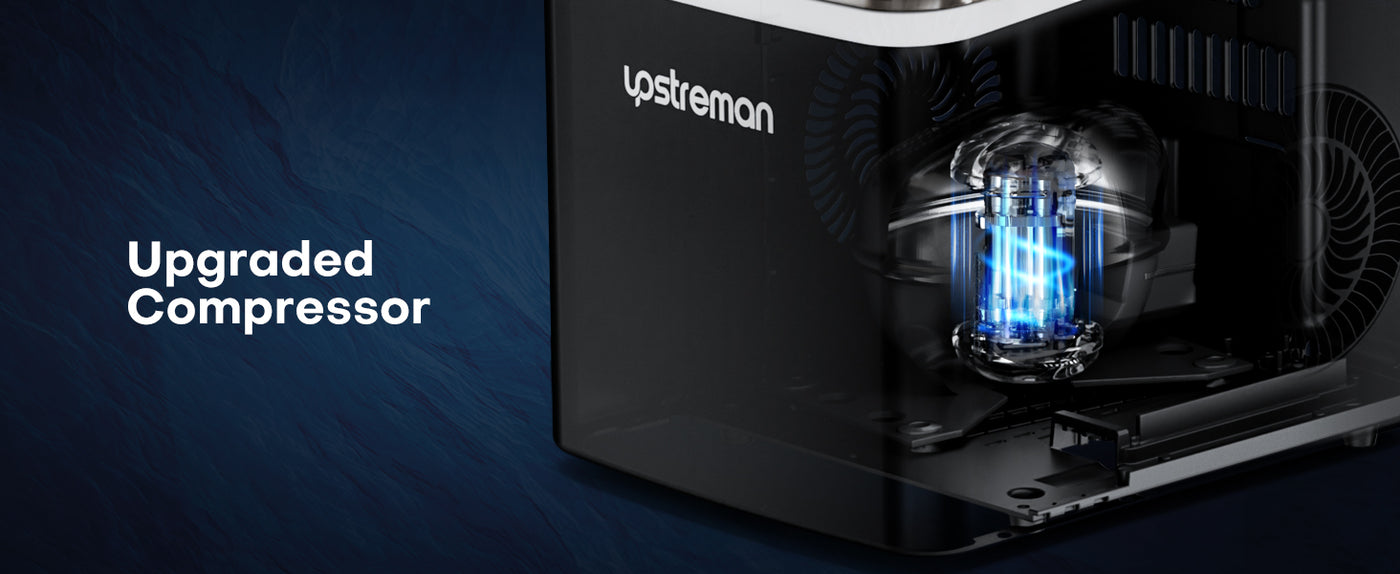 Upstreman Y90 Countertop Ice Maker, Self-Cleaning Ice Cube Maker Machine, Max 26Lbs/Day, 9 Ice Cubes Ready in 6 Mins, Portable Bullet Ice Maker for Home, Kitchen, Office, Party
