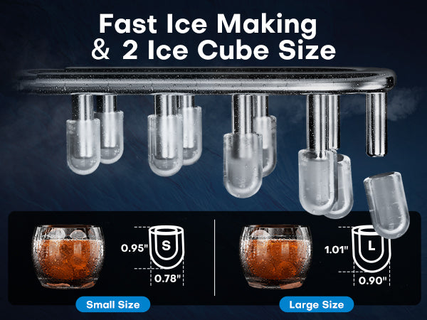 Upstreman Y90 Countertop Ice Maker, Self-Cleaning Ice Cube Maker Machine, Max 26Lbs/Day, 9 Ice Cubes Ready in 6 Mins, Portable Bullet Ice Maker for Home, Kitchen, Office, Party