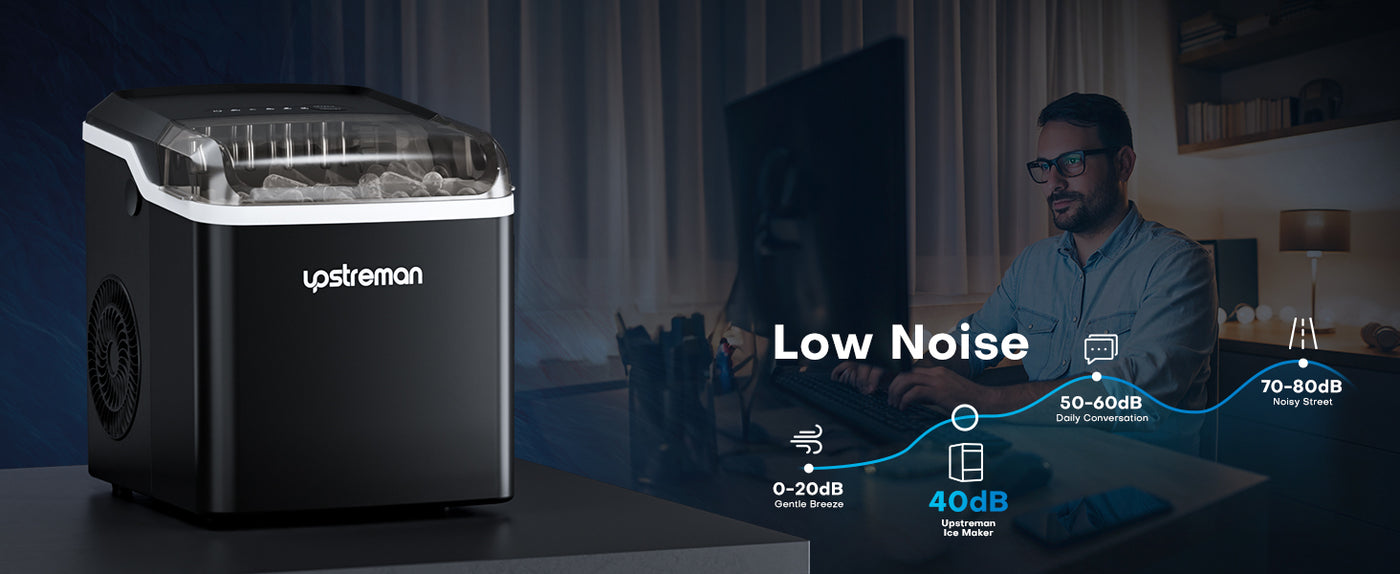 Upstreman Y90 Countertop Ice Maker, Self-Cleaning Ice Cube Maker Machine, Max 26Lbs/Day, 9 Ice Cubes Ready in 6 Mins, Portable Bullet Ice Maker for Home, Kitchen, Office, Party
