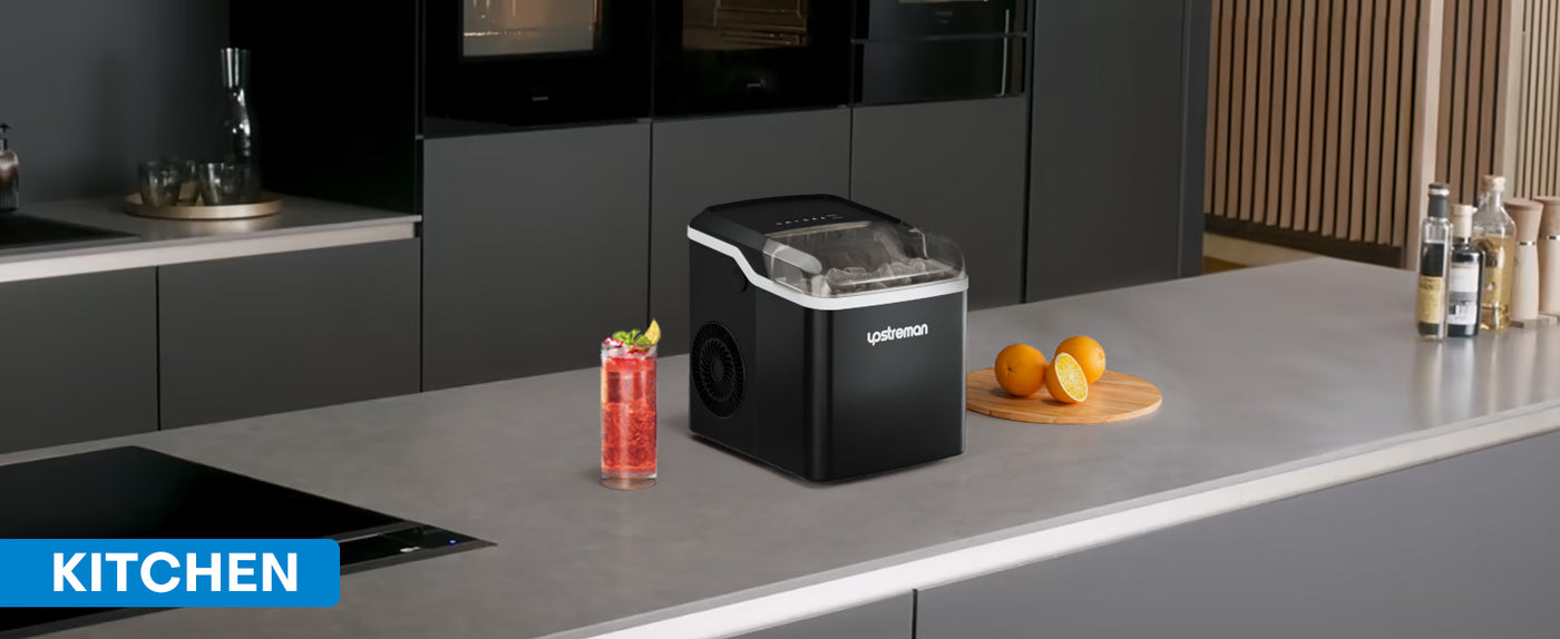 Upstreman Y90 Countertop Ice Maker, Self-Cleaning Ice Cube Maker Machine, Max 26Lbs/Day, 9 Ice Cubes Ready in 6 Mins, Portable Bullet Ice Maker for Home, Kitchen, Office, Party