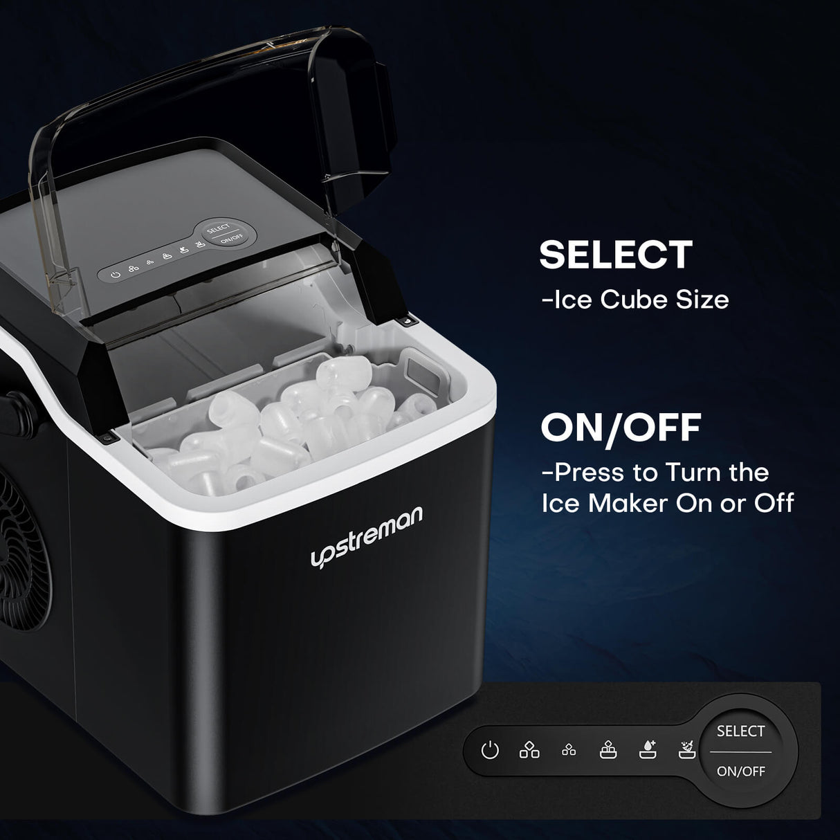 Upstreman Y90 Countertop Ice Maker, Self-Cleaning, Portable Ice Machine, 26Lbs/24 Hours, 9 Ice Cubes Maker Machine, Portable Bullet Ice Maker for Kitchen, Home, Bar, Office