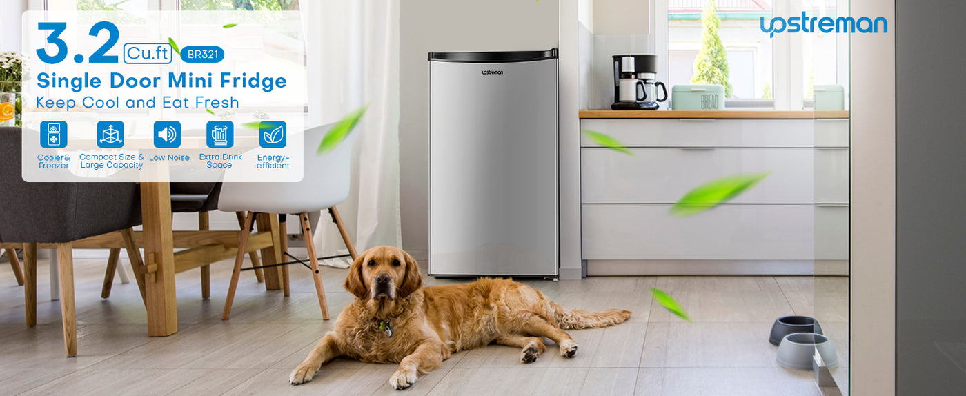 Upstreman 3.2 Cu.Ft Single Door Mini Fridge, Stainless Steel-SR321