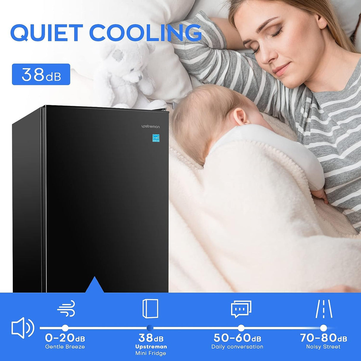 Upstreman 4.5 Cu.Ft Mini Fridge with Freezer, Single Door Small Refrigerator, Adjustable Thermostat, Low noise, Energy-efficient, Compact Refrigerator for Dorm, Office, Bedroom, Black