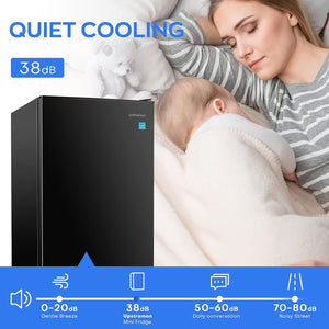 Upstreman 4.5 Cu.Ft Mini Fridge with Freezer, Single Door Small Refrigerator, Adjustable Thermostat, Low noise, Energy-efficient, Compact Refrigerator for Dorm, Office, Bedroom, Black