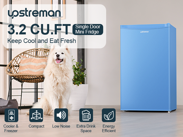 Upstreman 3.2 Cu.Ft Mini Fridge with Freezer, Single Door, Adjustable Thermostat, Refrigerator for Dorm, Office, Bedroom