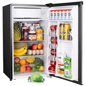 Upstreman 3.2 Cu.Ft Mini Fridge with Freezer, Single Door Mini Fridge, Adjustable Thermostat, Mini Refrigerator for Dorm, Office, Bedroom, Stainless Steel