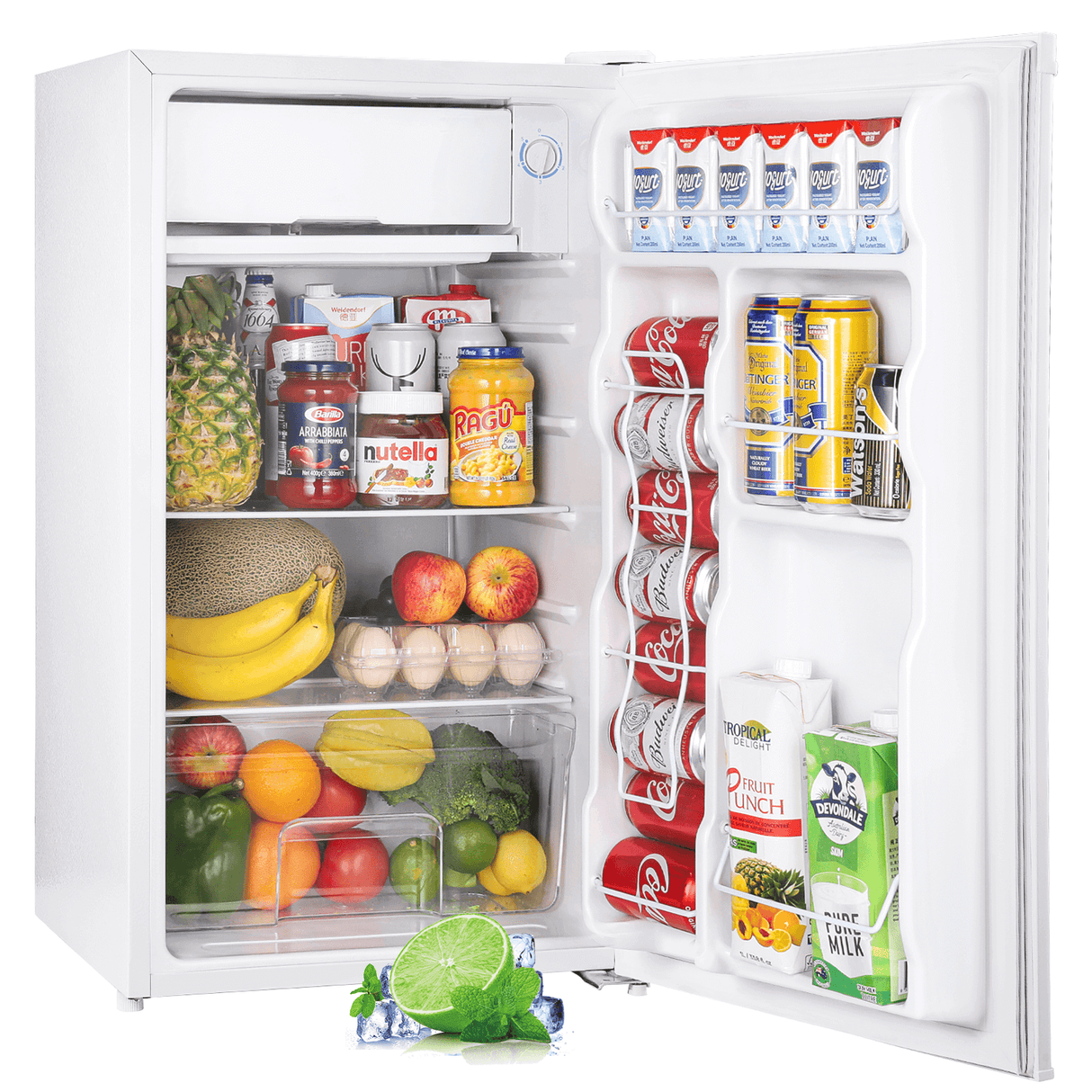 3.2 Cu.Ft Single Door Mini Fridge White Adjustable crisper
