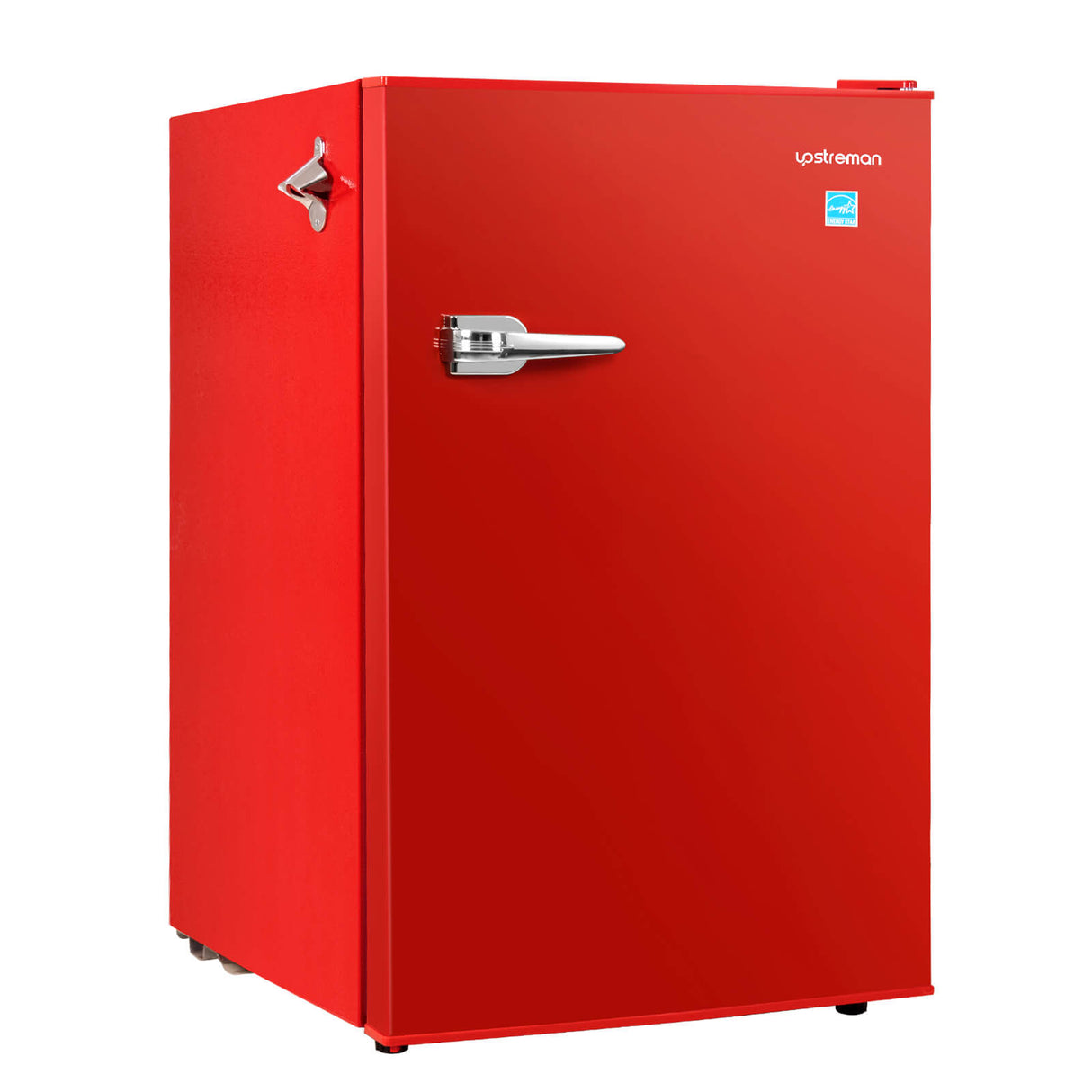 Upstreman 4.5 Cu Ft Retro Compact Refrigerator, Mini Fridge with Freezer for Bedroom, Adjustable Thermostat, Side Bottle Opener, Small Fridge for Office, Bedroom, Dorm, Bar, Red-CR45