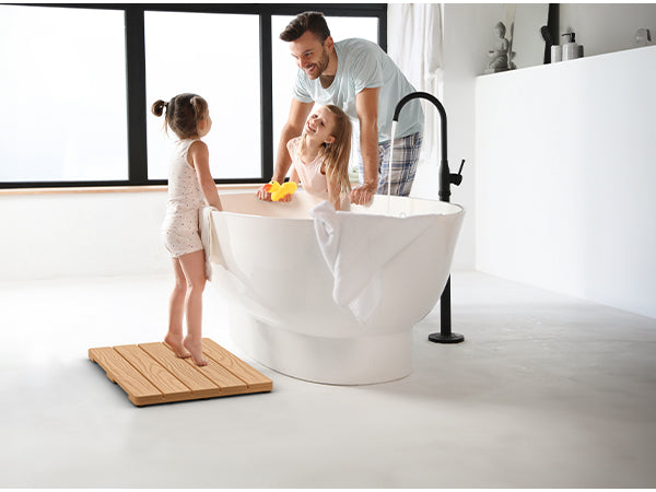 Upstreman 24" Shower Mat for Inside Shower Bath Mat for Bathroom Floor Spa Mat Water Resistance No-Maintenance Wooden-Like Non Slip for Bathtub, Pool, Seaside, Indoor & Outdoor Use (Teak Color)