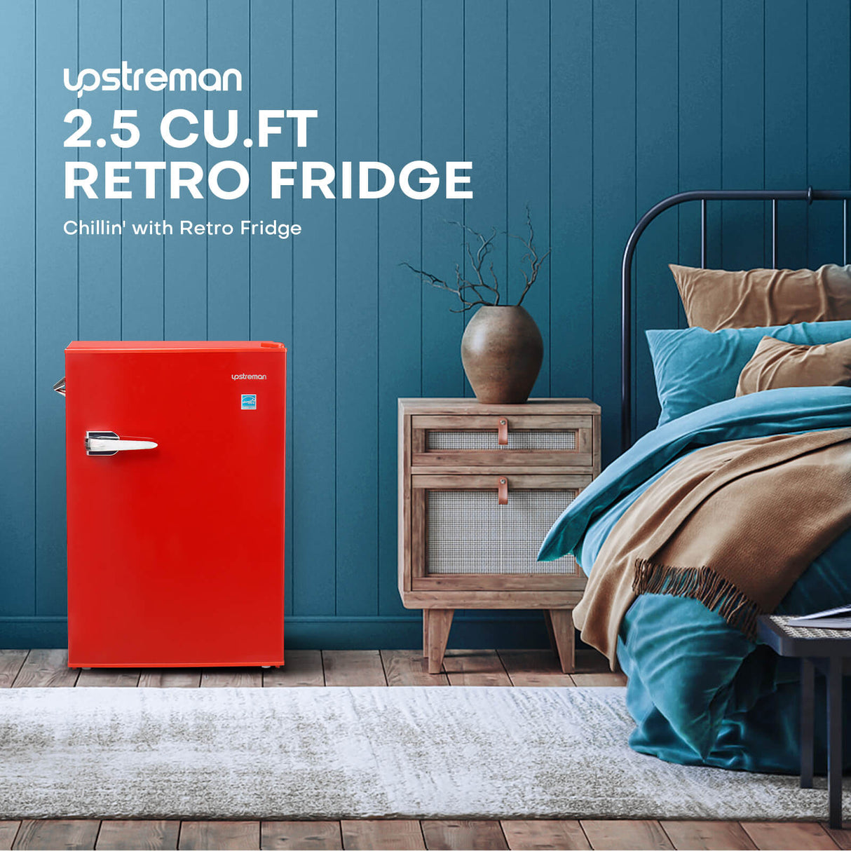 2.5 Cu.Ft Single Door Retro Mini Fridge, Red, Ultra quiet – Upstreman