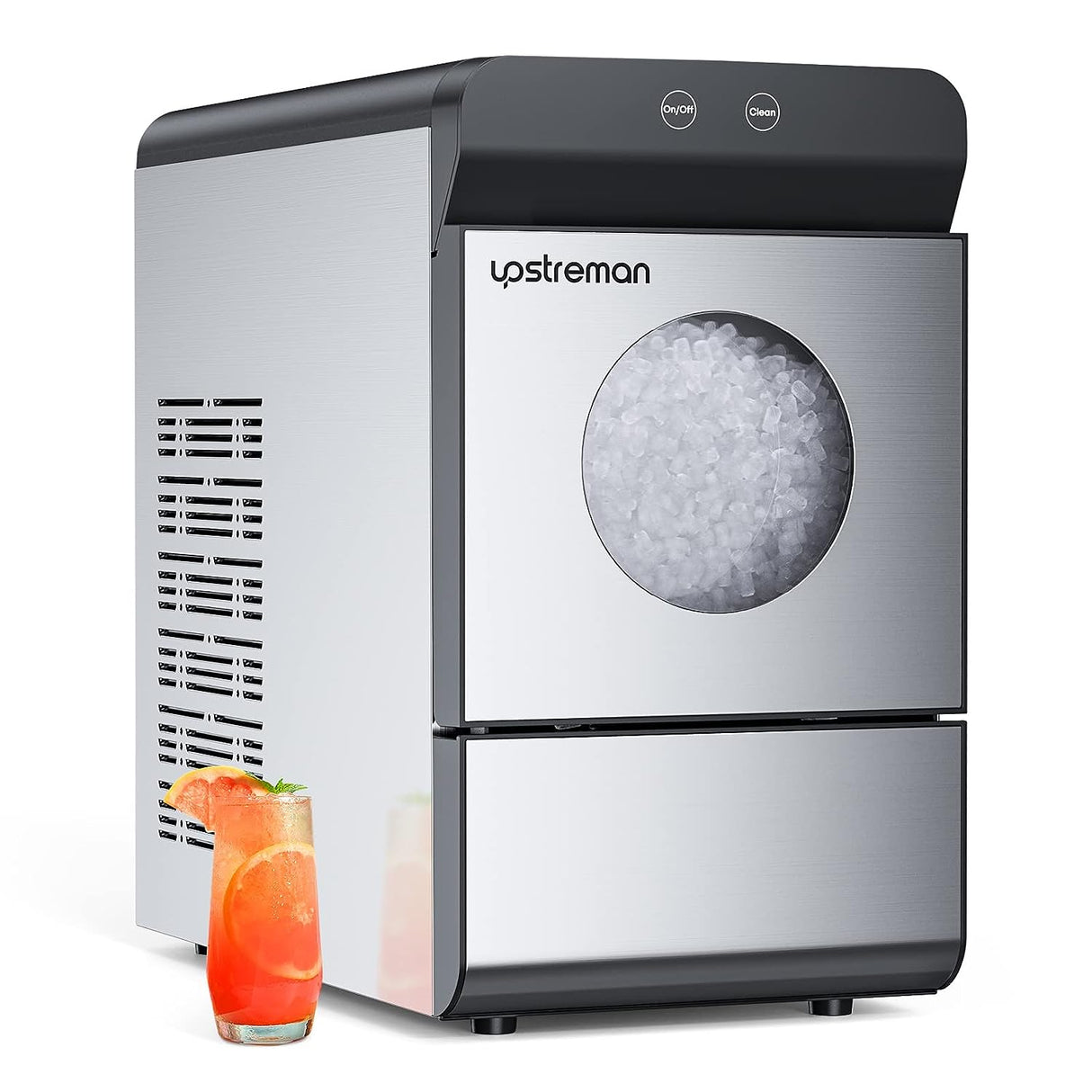 Upstreman X90 pro Nugget Ice Maker Countertop, Max 33Lbs/Day, Self-Cleaning Pebble Ice Maker Machine, 2 Ways Water Refill, Fit Under Wall Cabinet for Office Home Kitchen Bar Party