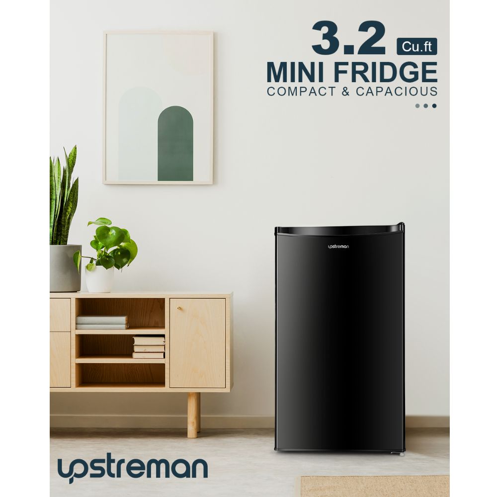 Manastin 3.2 Cu. Ft Mini Fridge with Freezer for Bedroom, Dorm, Office,  Compact Refrigerator with Adjustbale Thermostat, Removable Glass Shelves  and