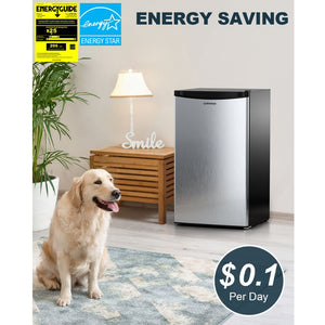 Upstreman 3.2 Cu.Ft Mini Fridge with Freezer, Single Door Mini Fridge, Adjustable Thermostat, Mini Refrigerator for Dorm, Office, Bedroom, Stainless Steel