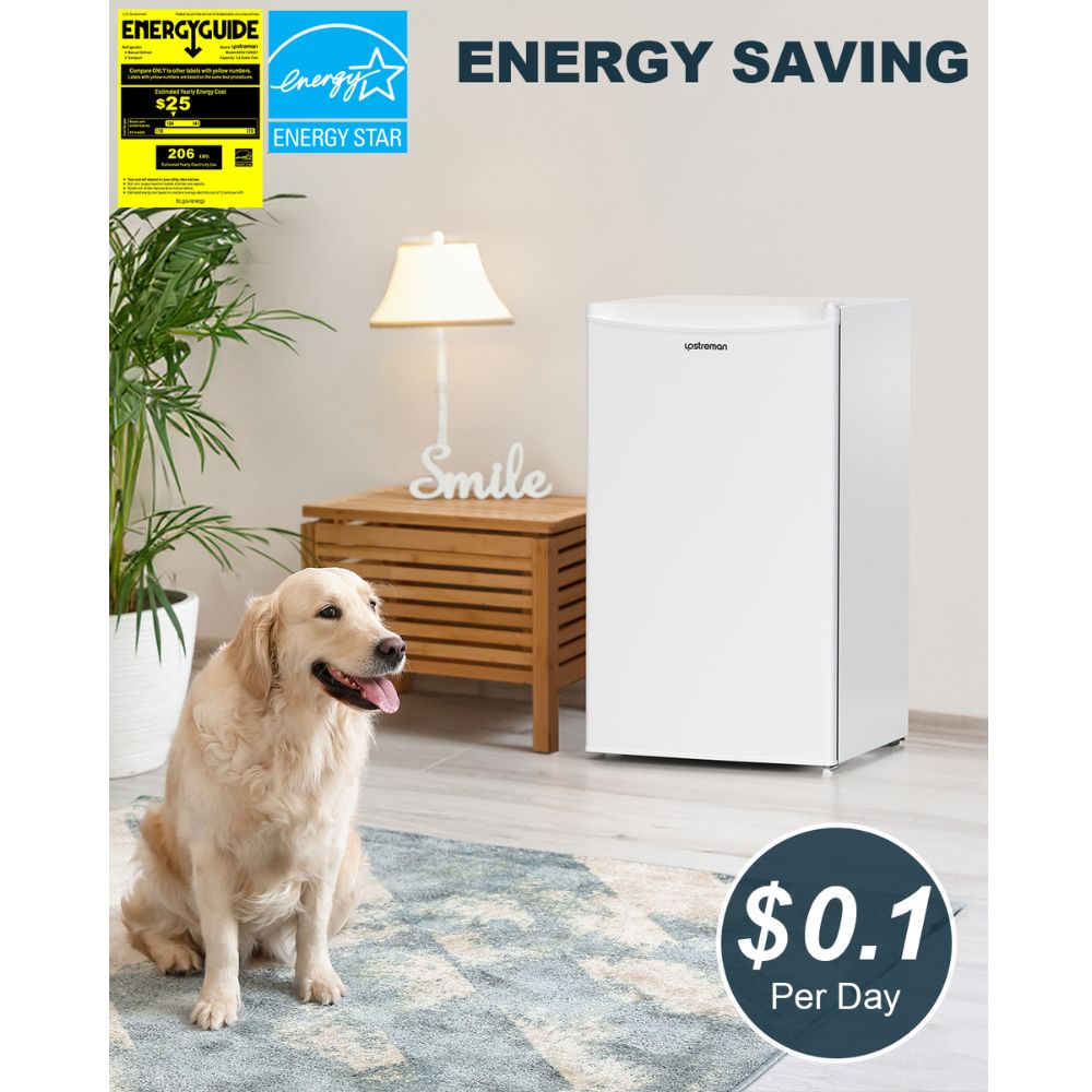 Upstreman 3.2 Cu.Ft Mini Fridge with Freezer, Single Door Mini Fridge, Adjustable Thermostat, Mini Refrigerator for Dorm, Office, Bedroom, White