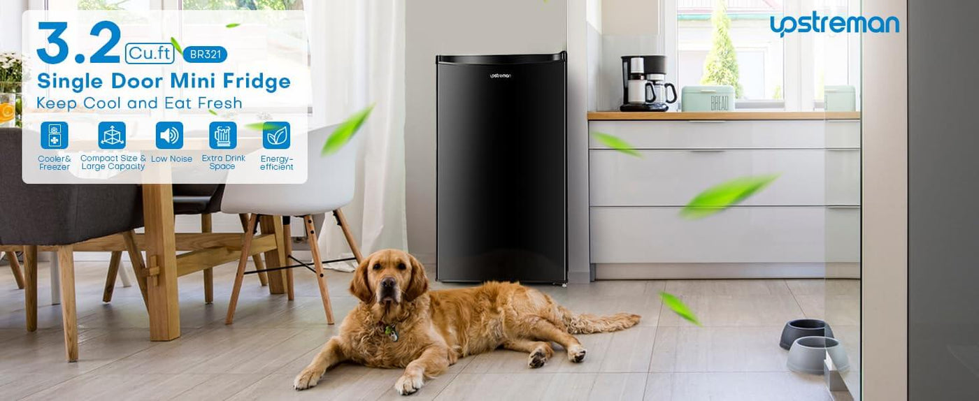 Upstreman 3.2 Cu.Ft Single Door Mini Fridge, Black-BR321