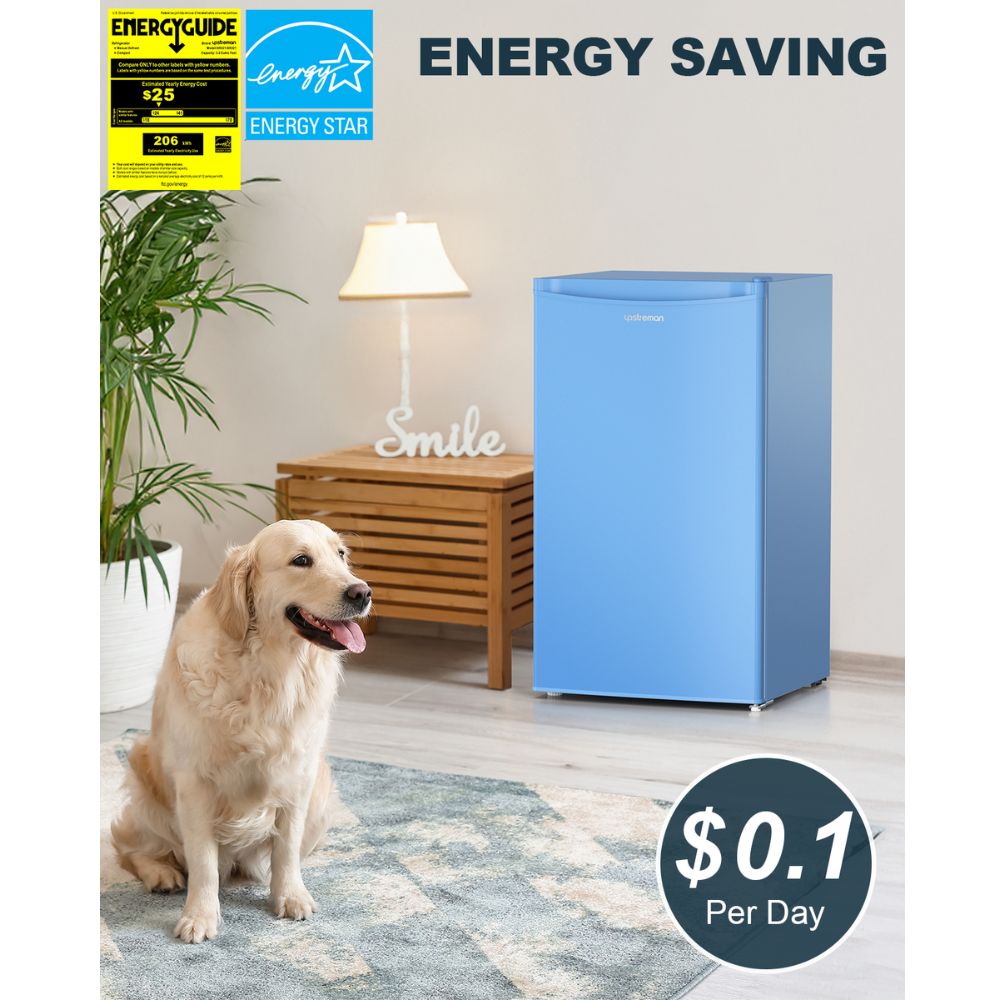 Upstreman 3.2 Cu.Ft Mini Fridge with Freezer Single Door Adjustable Thermostat Refrigerator for Dorm Office Bedroom Baby Blue BR321