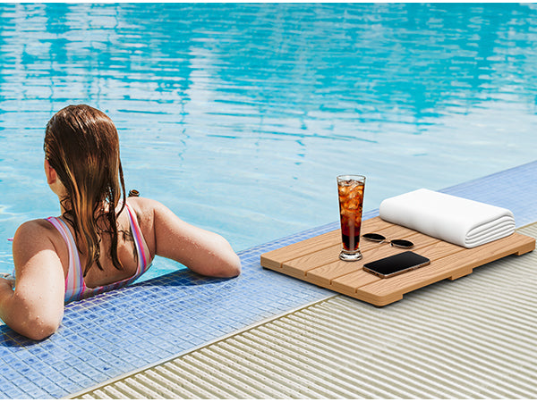 Upstreman 24" Shower Mat for Inside Shower Bath Mat for Bathroom Floor Spa Mat Water Resistance No-Maintenance Wooden-Like Non Slip for Bathtub, Pool, Seaside, Indoor & Outdoor Use (Teak Color)