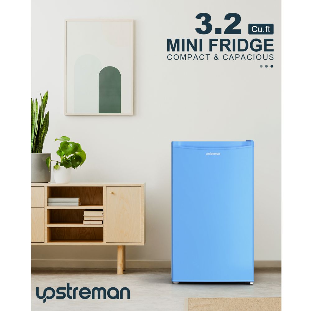 Upstreman 3.2 Cu.Ft Mini Fridge with Freezer, Single Door, Adjustable Thermostat, Refrigerator for Dorm, Office, Bedroom