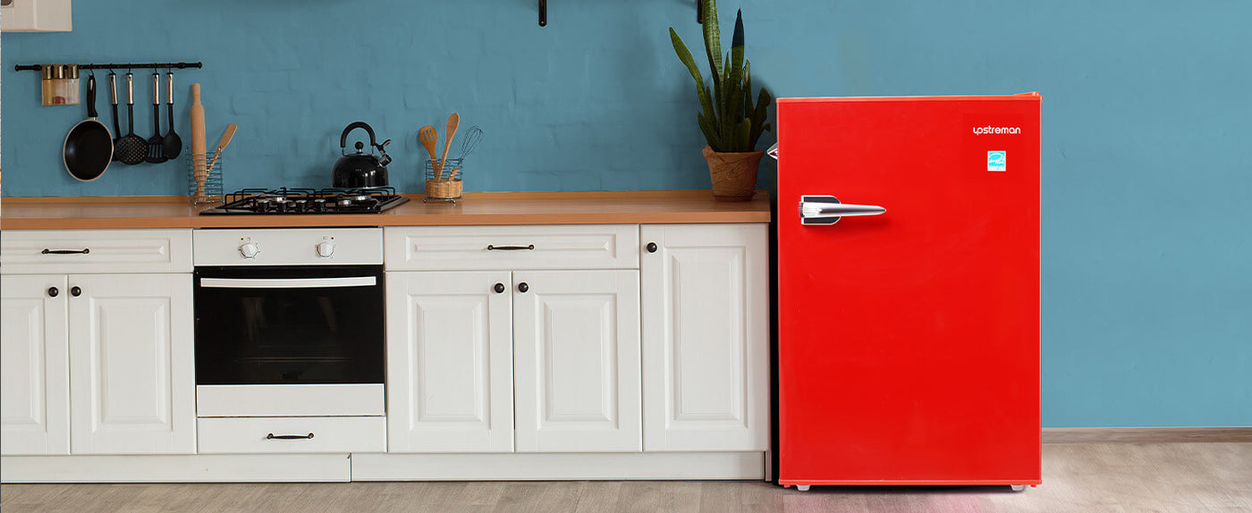 3.6 Cu.Ft Single Door Retro Mini Fridge, Red , Adjustable thermostat –  Upstreman