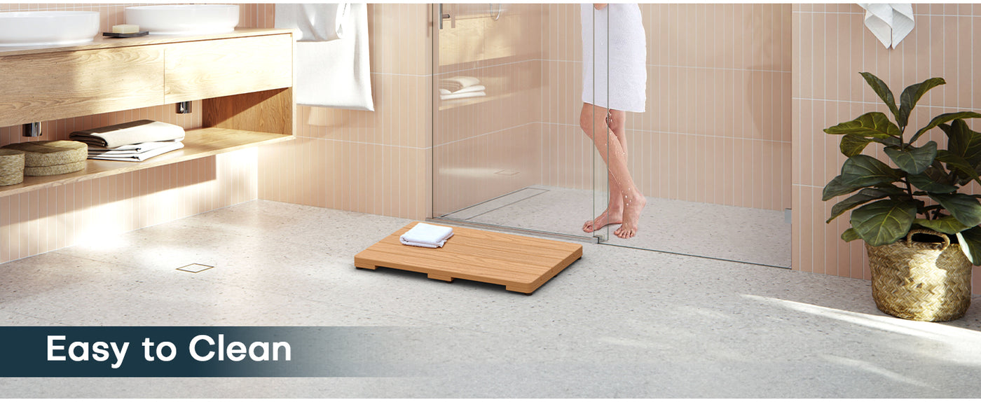 Upstreman 24" Shower Mat for Inside Shower Bath Mat for Bathroom Floor Spa Mat Water Resistance No-Maintenance Wooden-Like Non Slip for Bathtub, Pool, Seaside, Indoor & Outdoor Use (Teak Color)